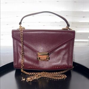 Michael Kors Burgundy Leather Crossbody with Gold Chain